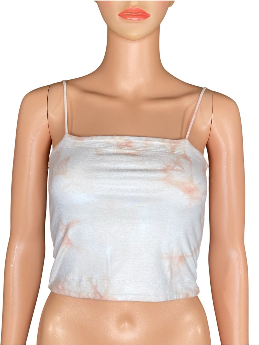 American Eagle Crop Top White Peach Tie Dye Spaghetti Strap Square Neckline XS